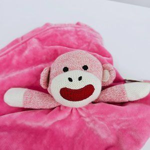 Magic Years Lovey Security Blanket Pink White Soft Sock Monkey Rattles Satin New